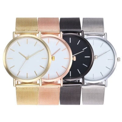 Reloj de cuarzo para mujer con tres escalas y sin dígitos y correa de malla popular
