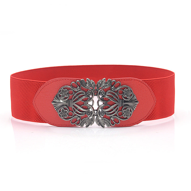 Engraved pair buckle elastic wide waist seal