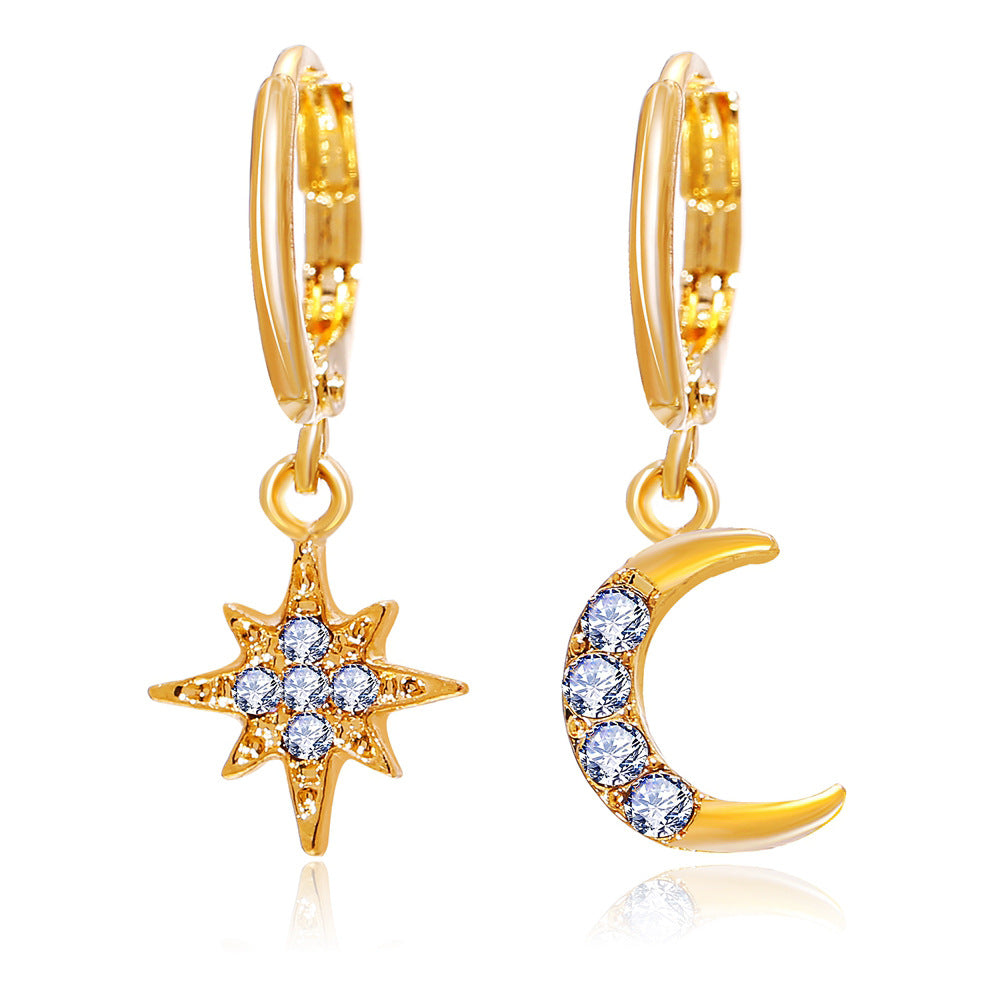 Pendientes asimétricos de estrella y luna de Shopee