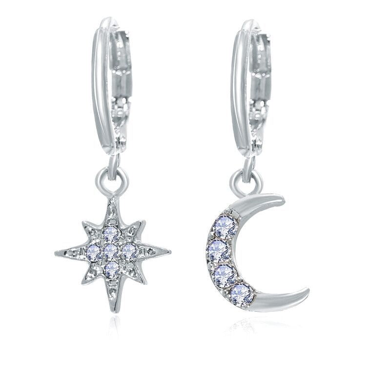 Pendientes asimétricos de estrella y luna de Shopee