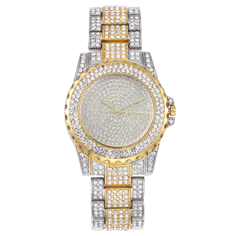 Reloj de mujer con banda de acero y diamantes incrustados