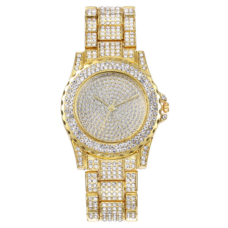 Reloj de mujer con banda de acero y diamantes incrustados