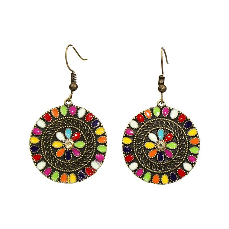 Enamel flower rhinestone earrings