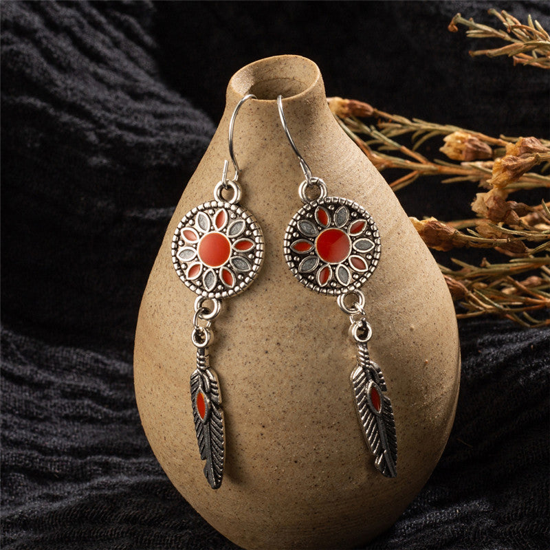 Bohemian carved water drop long earrings