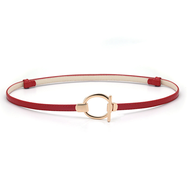 Patent leather round buckle thin belt