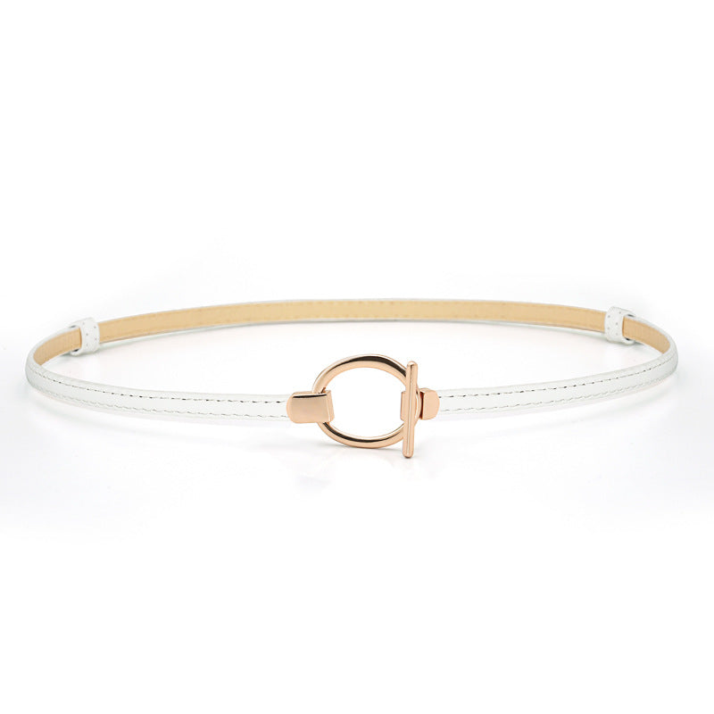 Patent leather round buckle thin belt