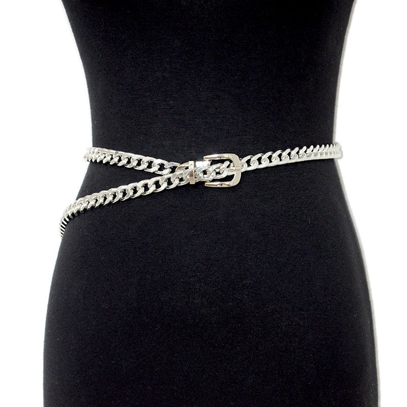 Punk silver chain with jeans