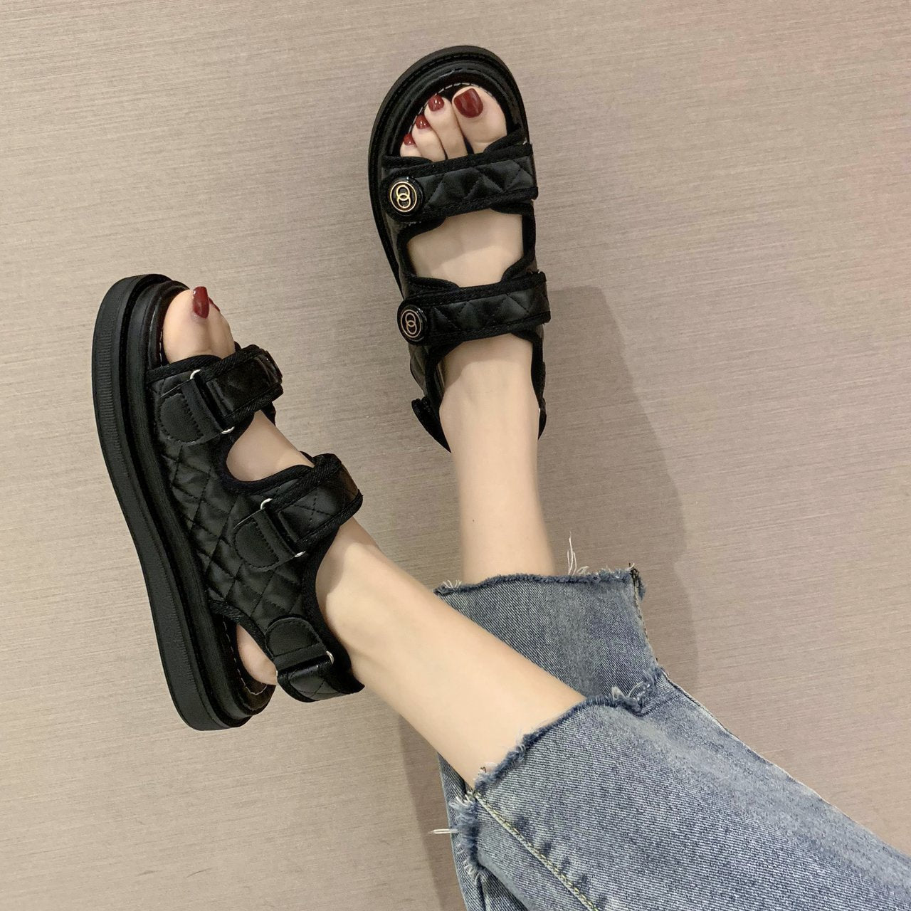 Velcro platform beach shoes
