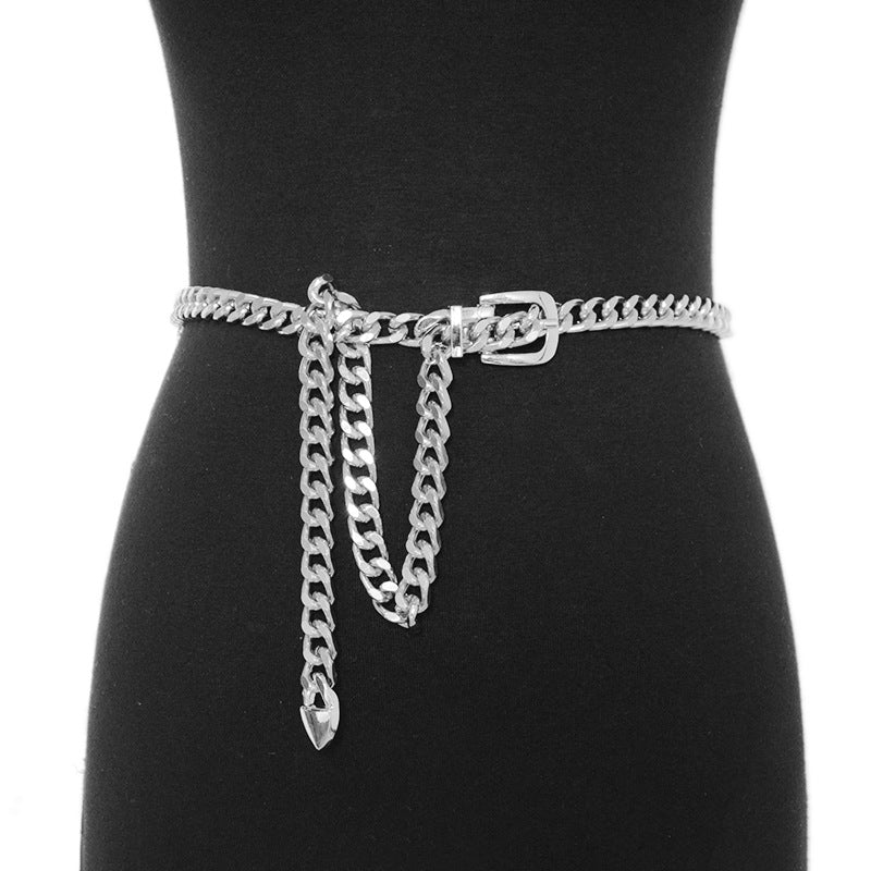 Punk silver chain with jeans