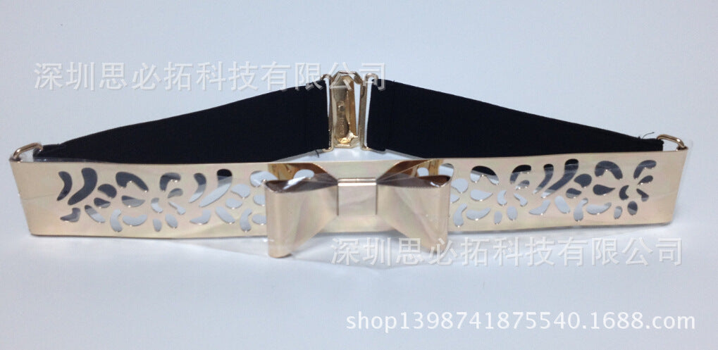 Hollow engraved bow sequined belt
