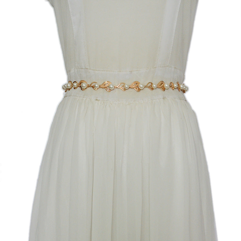 Pearl belt with dress
