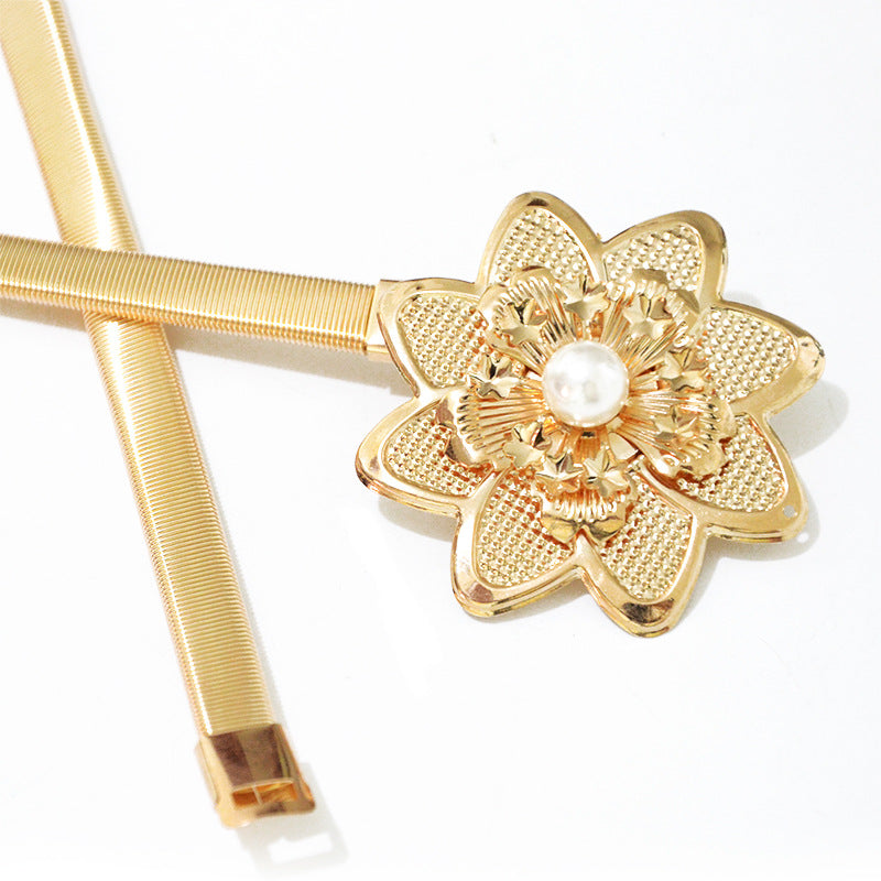 Pearl Flower Metal Waist Chain