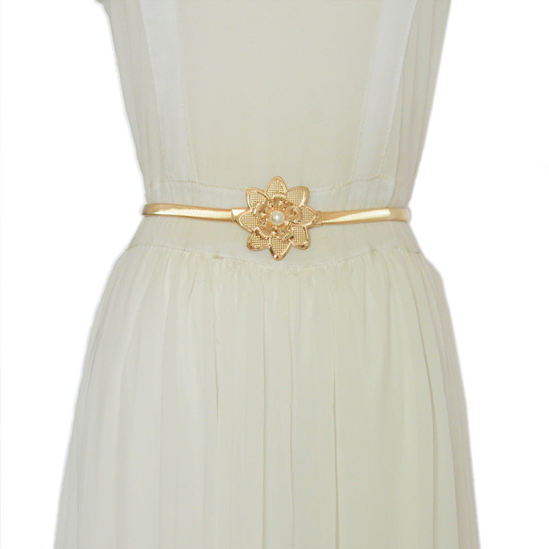 Pearl Flower Metal Waist Chain