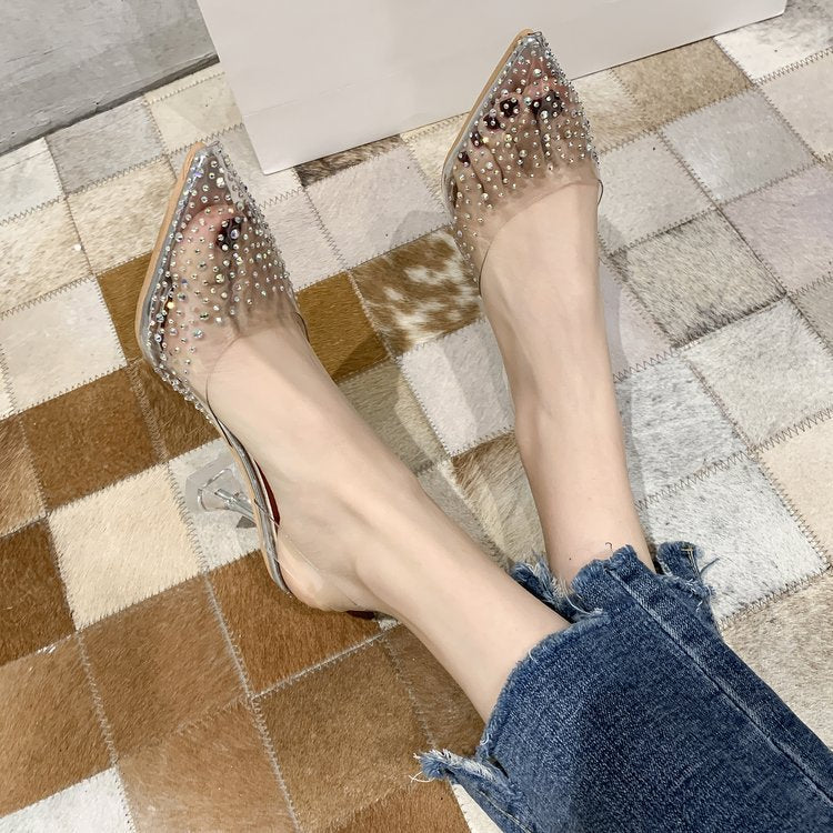 Transparent rhinestone stiletto sandals