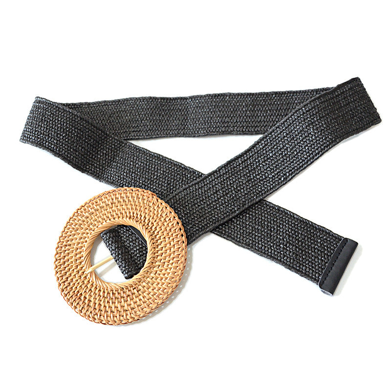 Round buckle wide waist seal elastic waistband