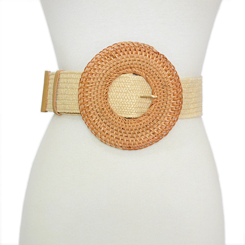 Round buckle wide waist seal elastic waistband