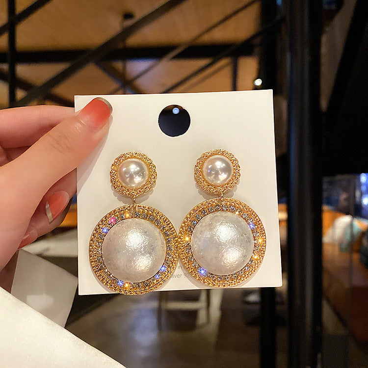 Pendientes de perlas grandes con forma de aguja de plata S925