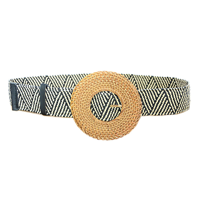 Round buckle wide waist seal elastic waistband