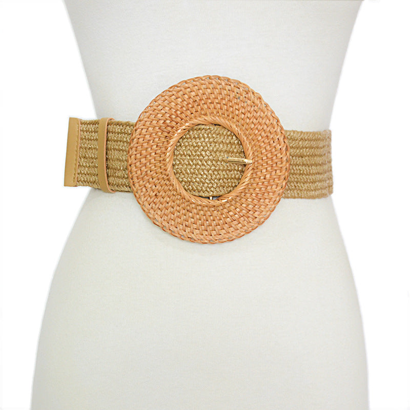 Round buckle wide waist seal elastic waistband