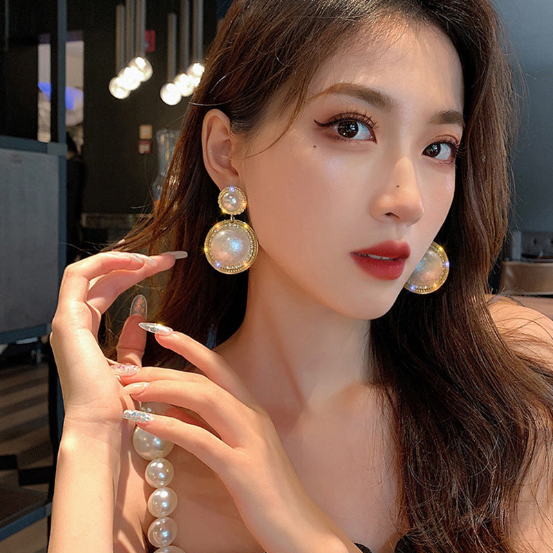 Pendientes de perlas grandes con forma de aguja de plata S925