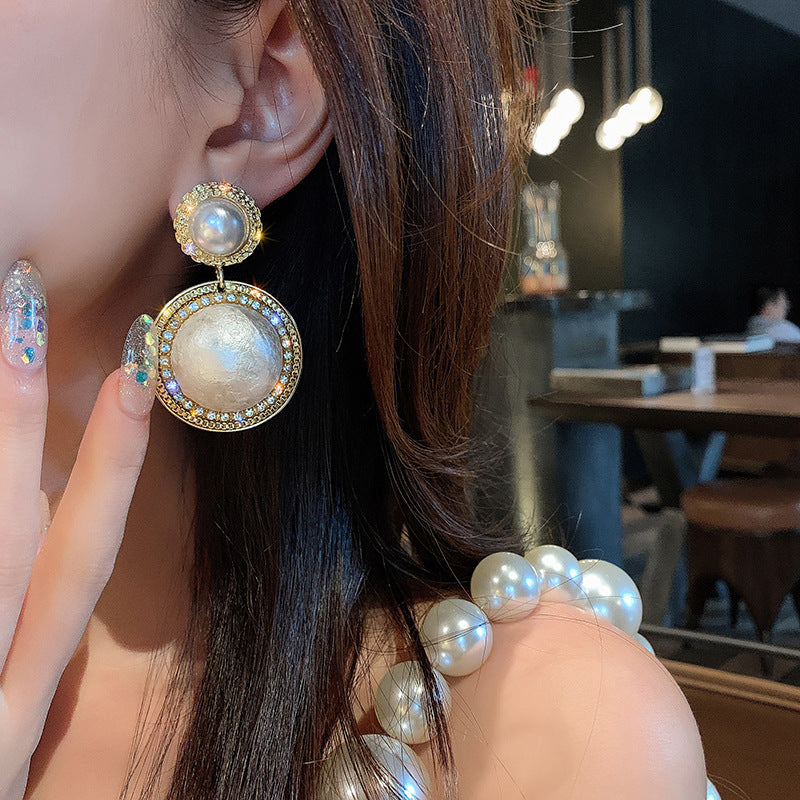 Pendientes de perlas grandes con forma de aguja de plata S925