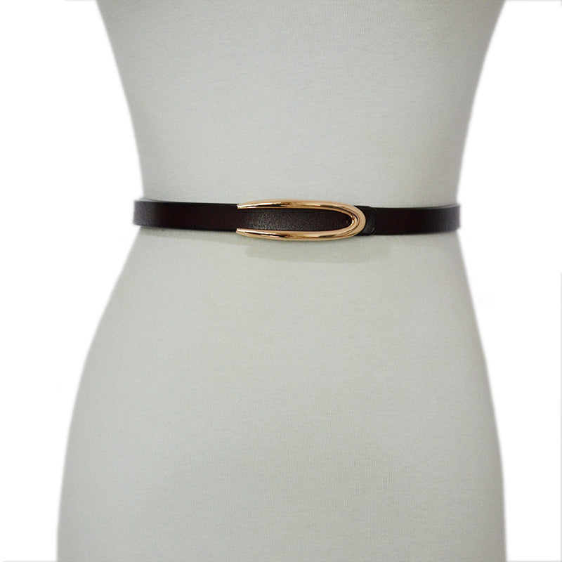Real cowhide thin belt with skirt