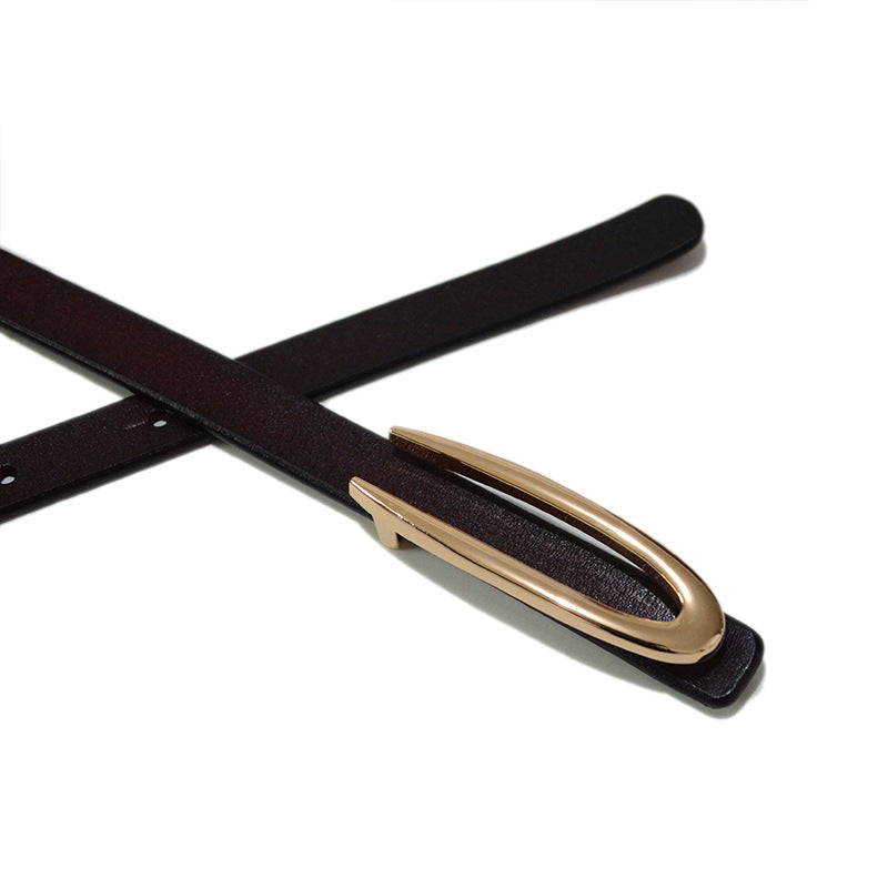 Real cowhide thin belt with skirt