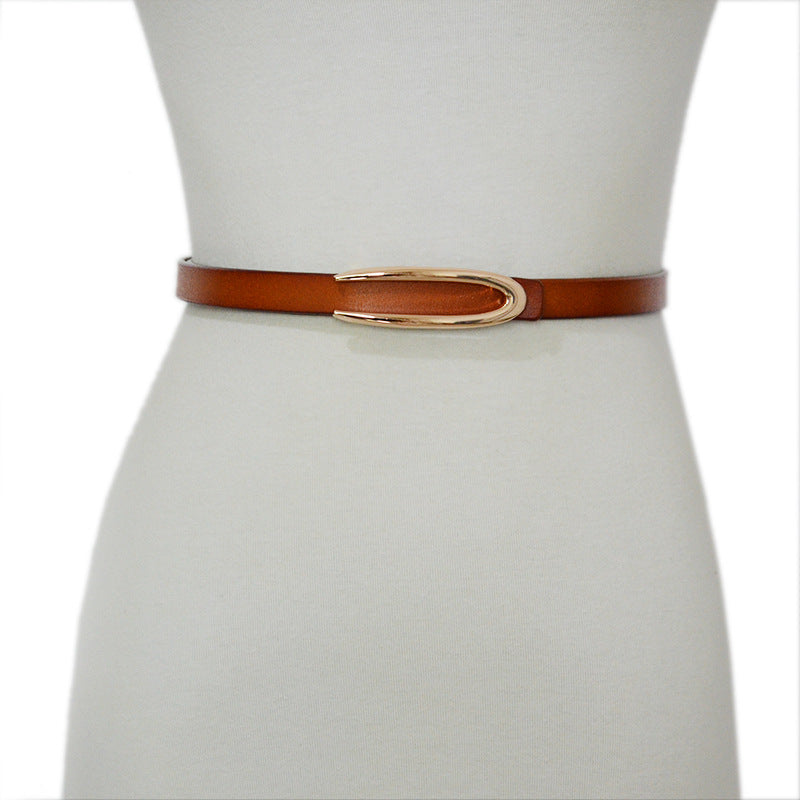 Real cowhide thin belt with skirt