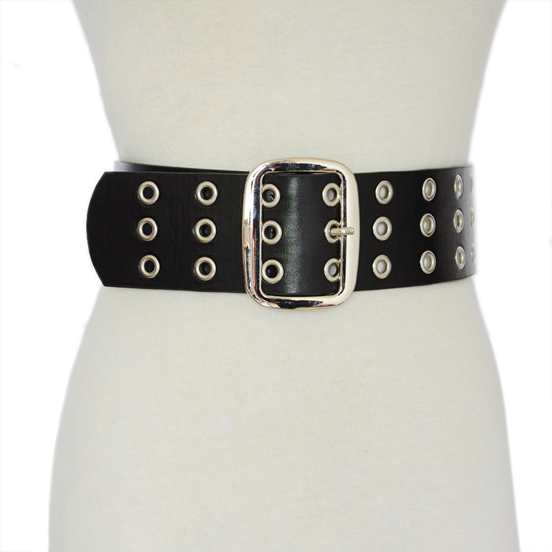 Punk punched belt oval metal buckle