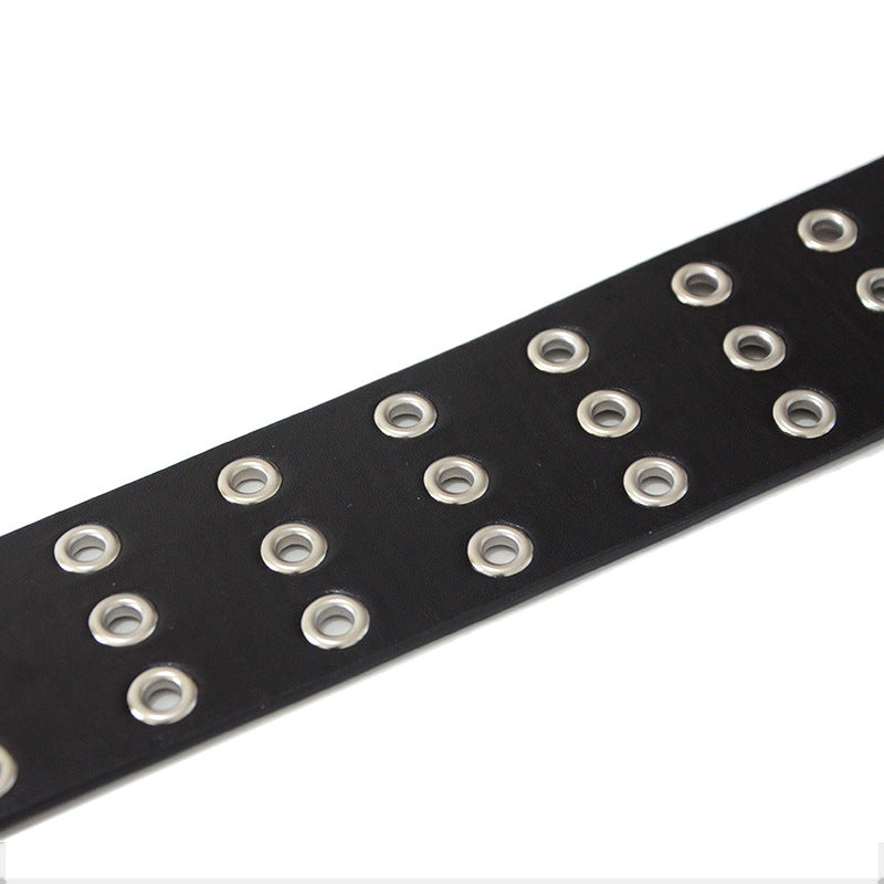 Punk punched belt oval metal buckle