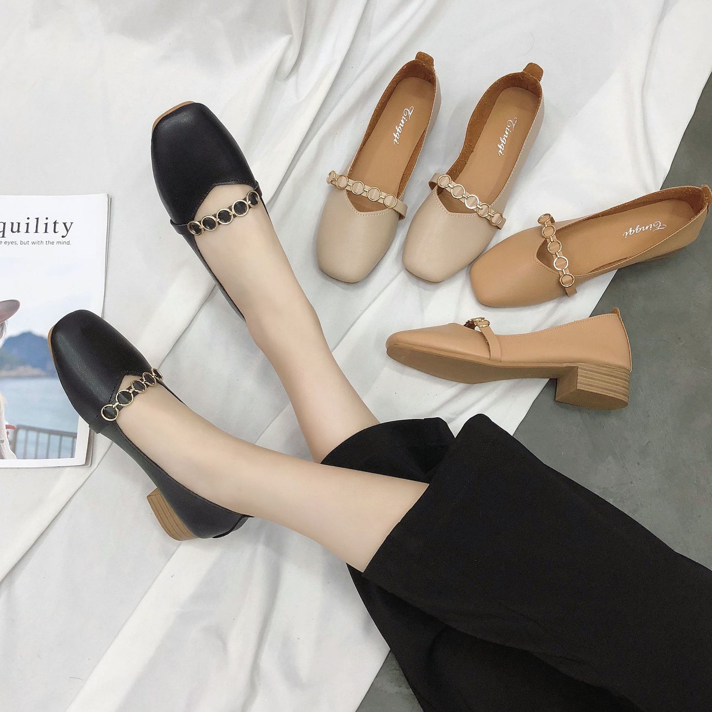Spring new square head shoes for women