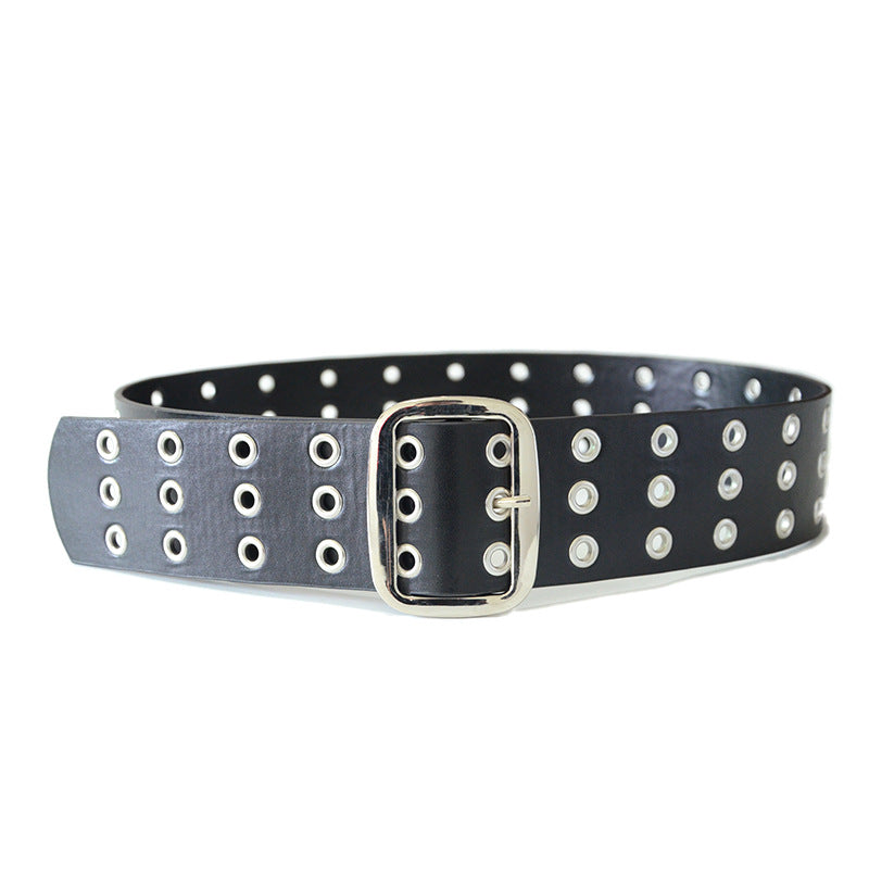 Punk punched belt oval metal buckle