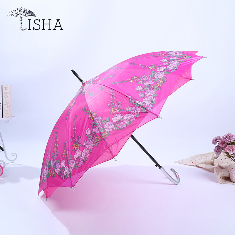 Paraguas de doble capa estilo chino para mujer, resistente a la lluvia y al sol
