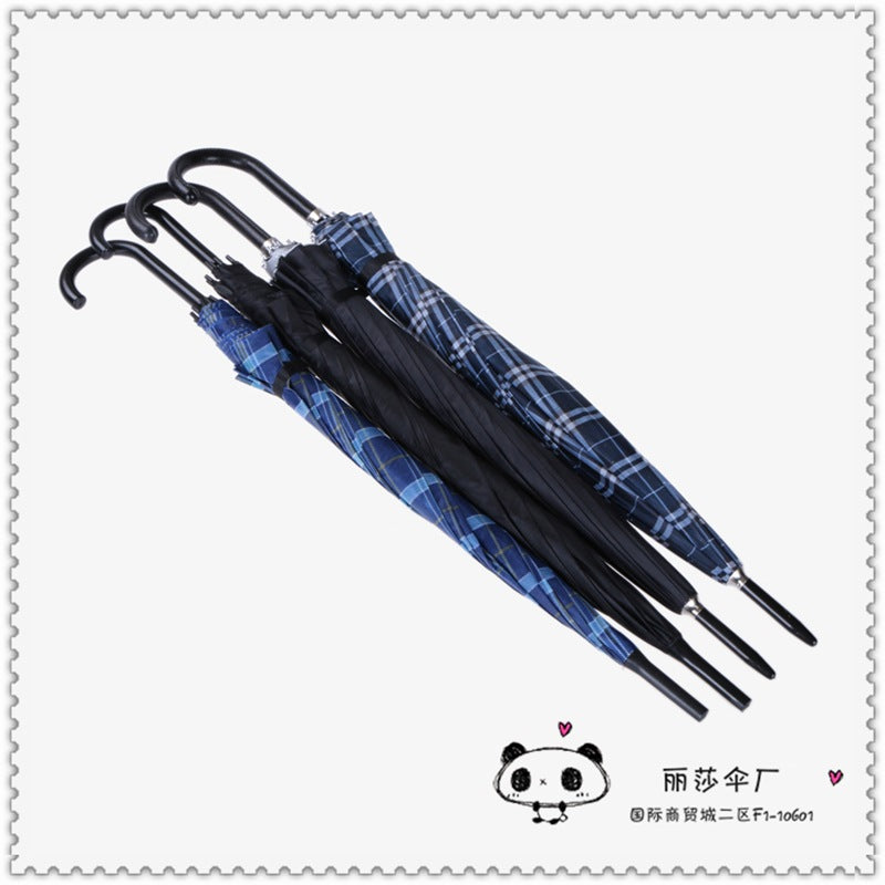 16-Rib Plaid Golf Straight Umbrella