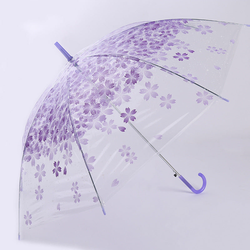 Paraguas Sakura de mango largo transparente de color rosa, sencillo y ecológico