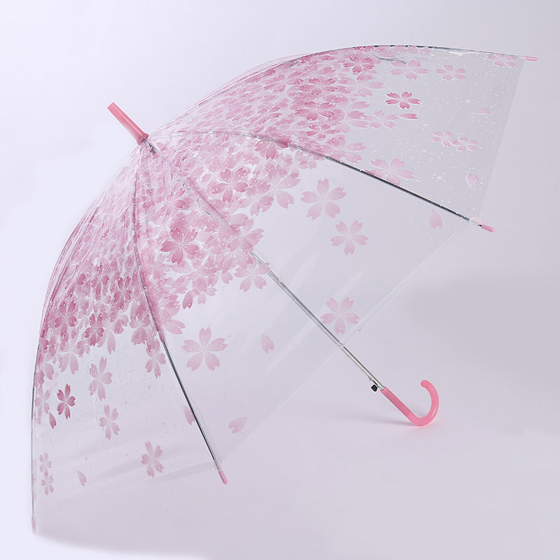 Paraguas Sakura de mango largo transparente de color rosa, sencillo y ecológico