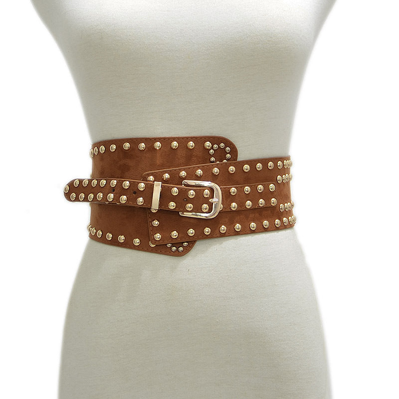 Rivet decorative elastic pin buckle wide belt