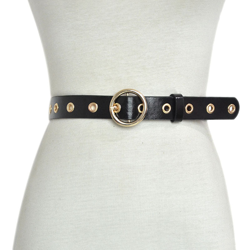 Pin buckle perforated imitation leather belt wholesale