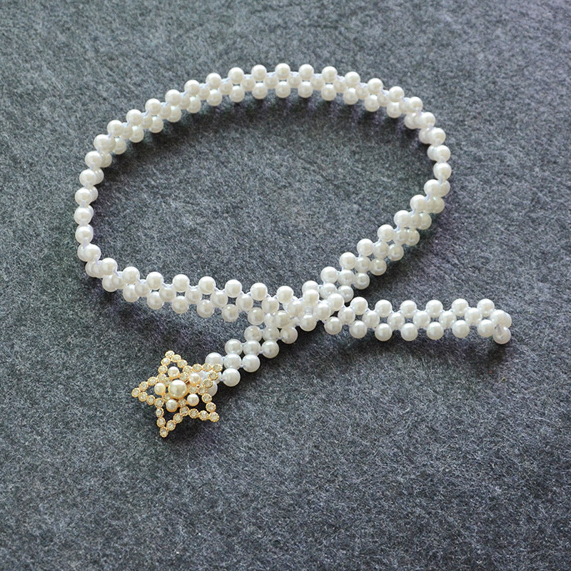 Rhinestone inlaid starfish button head waist chain