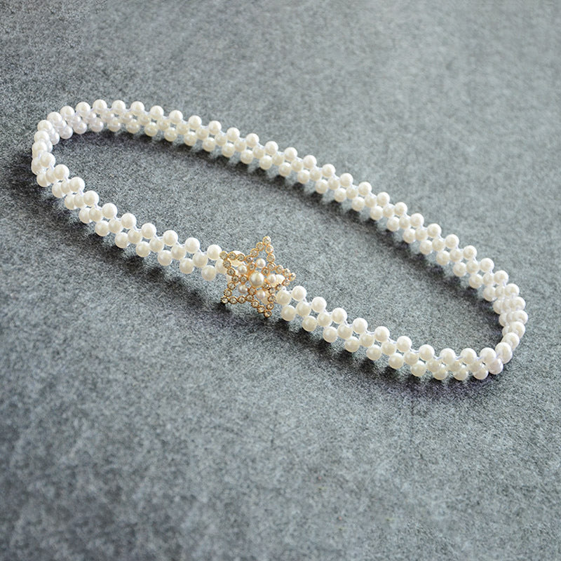 Rhinestone inlaid starfish button head waist chain