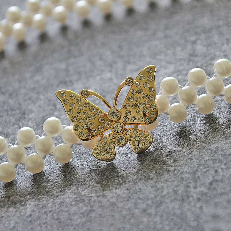 Rhinestone inlaid butterfly buckle waist chain
