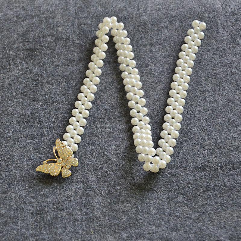 Rhinestone inlaid butterfly buckle waist chain