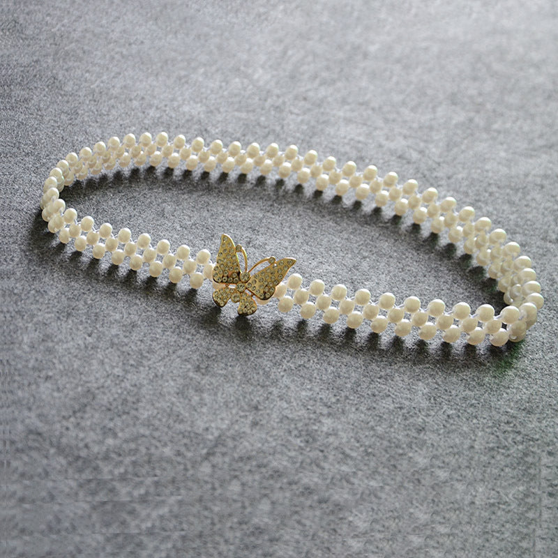 Rhinestone inlaid butterfly buckle waist chain