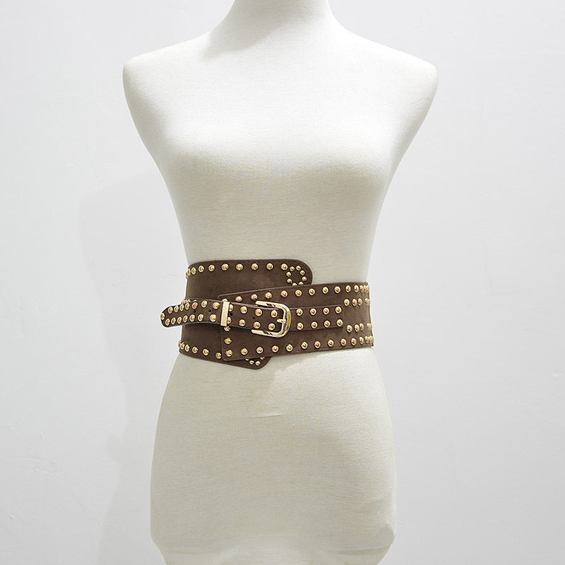 Rivet decorative elastic pin buckle wide belt