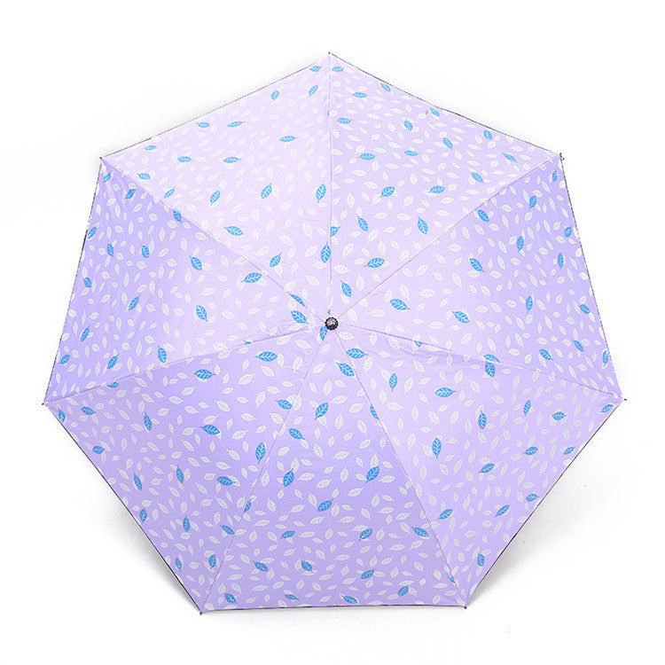 7 Rib Black Coated Umbrella Leaf Pattern Folding Umbrella