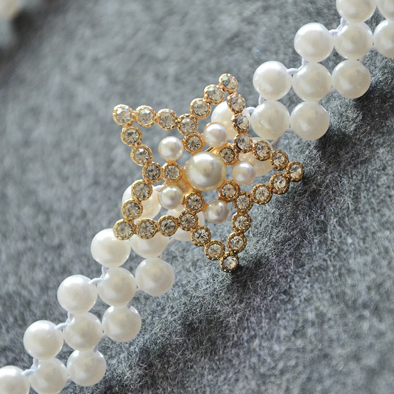 Rhinestone inlaid starfish button head waist chain