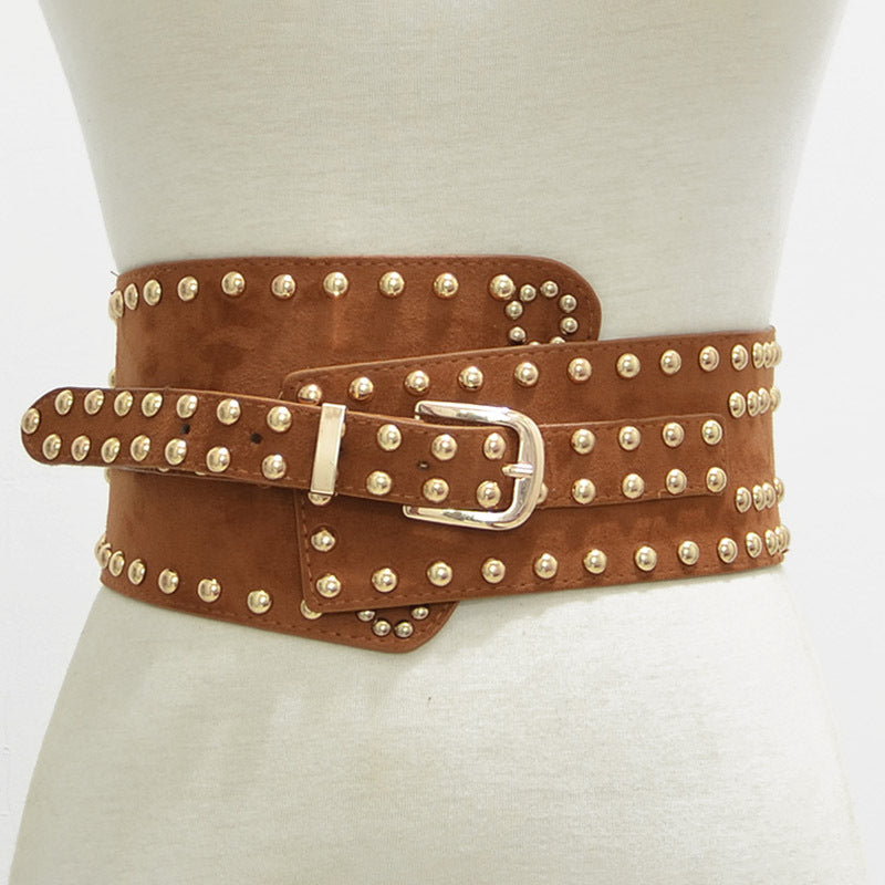 Rivet decorative elastic pin buckle wide belt