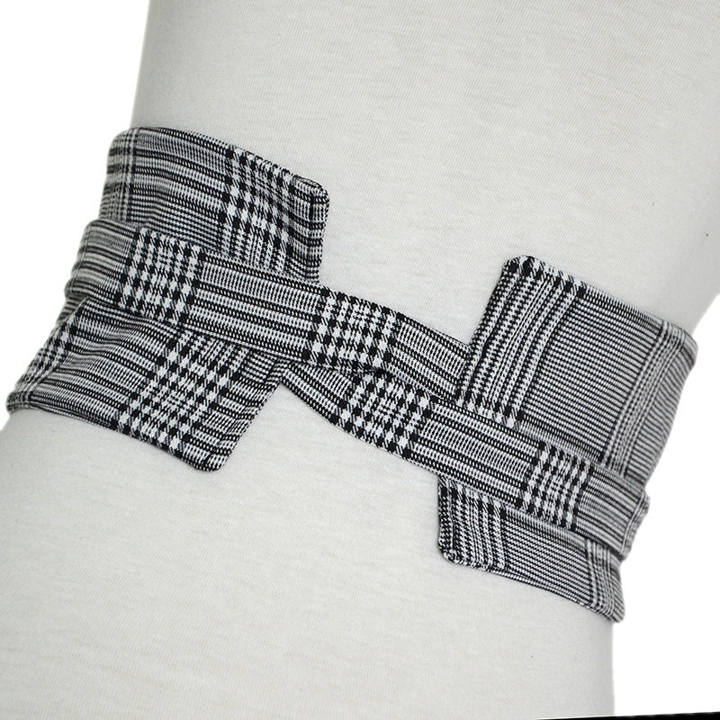 Plaid Wide Belt Bow Strap