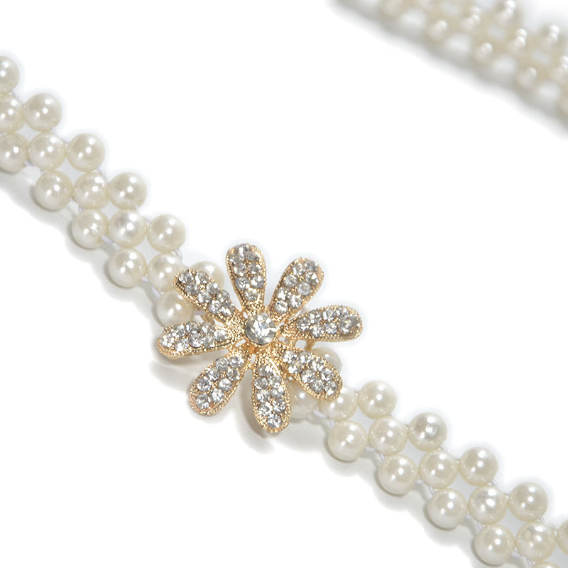 Rhinestone flower pearl waist chain