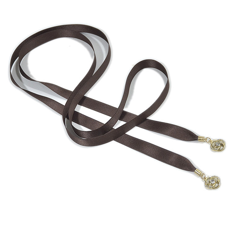 Rhinestone inlaid solid color thin waist rope